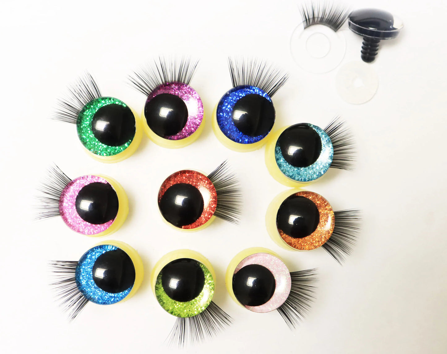 10Pairs Size 12/14/16/18/20/25/30/35mm Cartoon 3D Style Cute Safety Eyes Black Eyelashes Tray and Washer #Plush Amigurumi Stuffed Toy Doll making