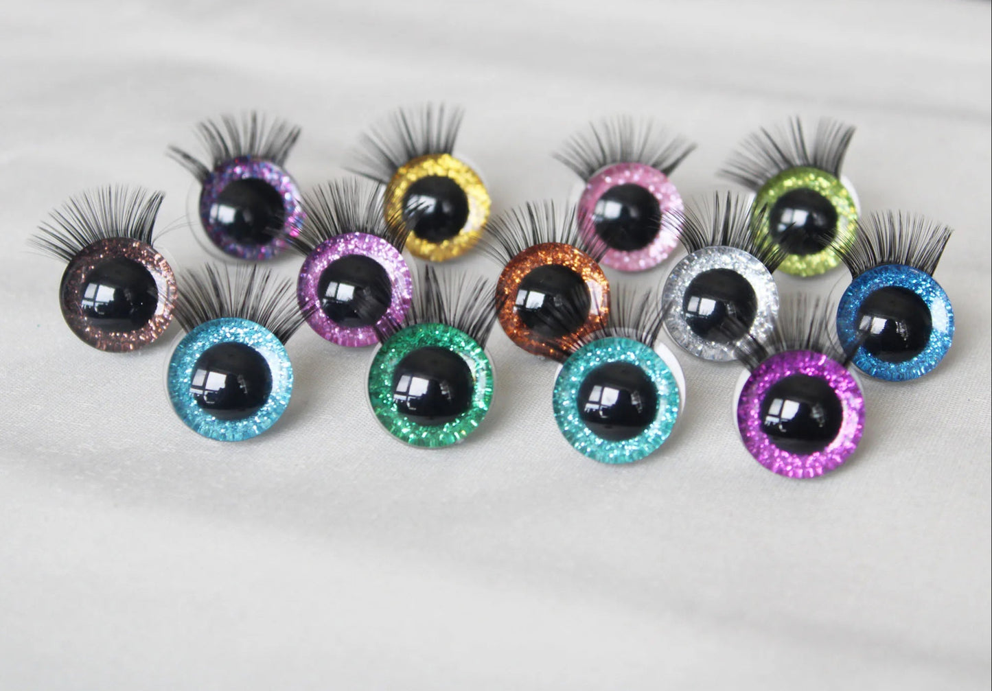 10Pairs Size 20mm-25mm-30mm Glitter Colour Safety Eyes with Black Eyelashes and Washers #DIY amigurumi plush stuffed doll toy making - colour option selection