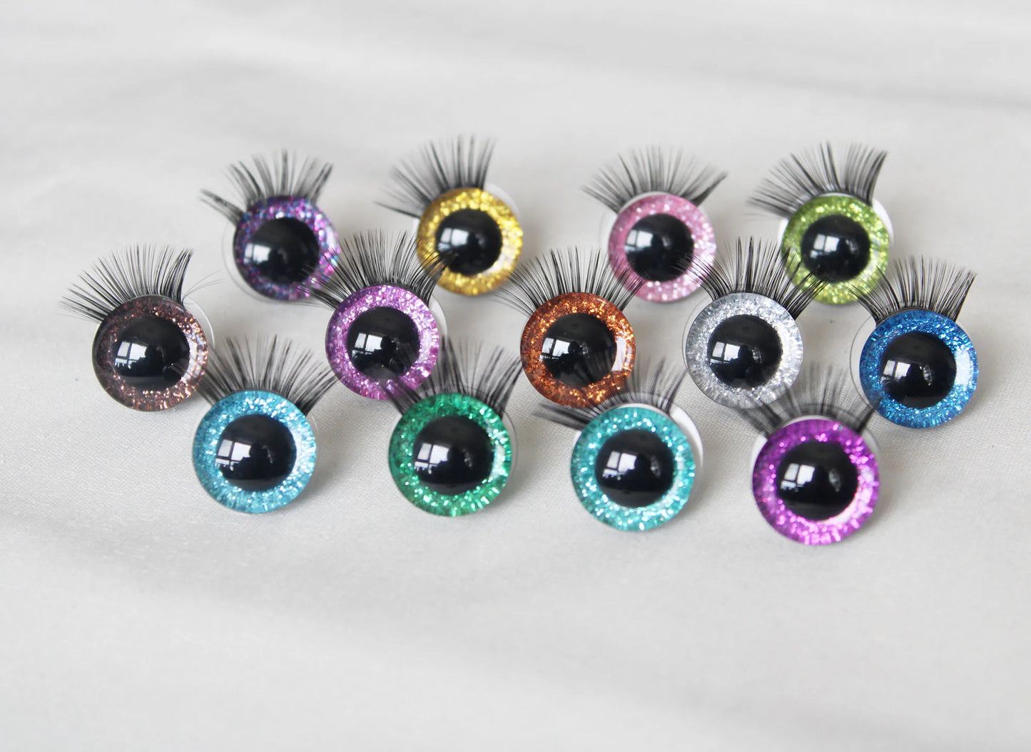10Pairs Size 20mm-25mm-30mm Glitter Colour Safety Eyes with Black Eyelashes and Washers #DIY amigurumi plush stuffed doll toy making - colour option selection