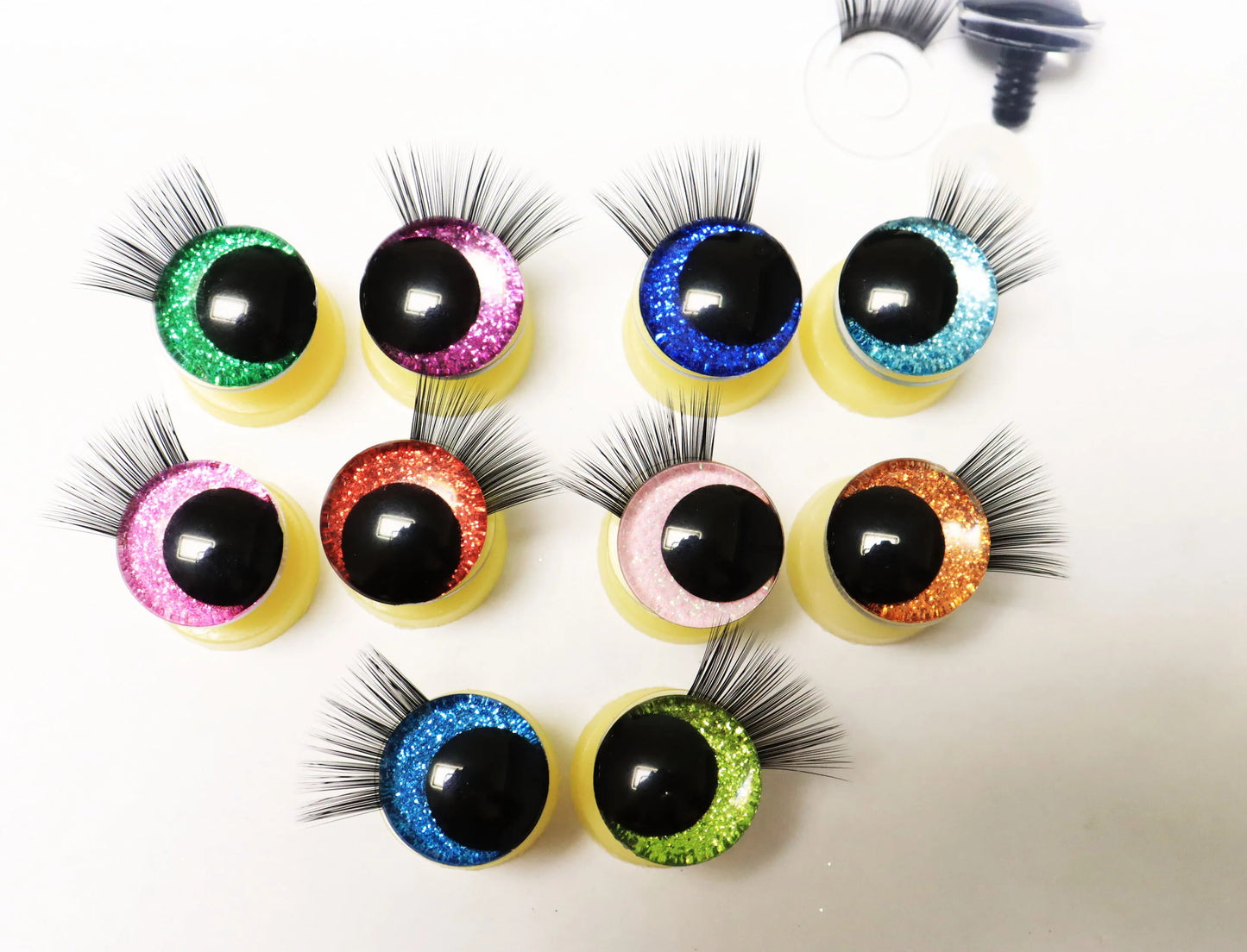10Pairs Size 12/14/16/18/20/25/30/35mm Cartoon 3D Style Cute Safety Eyes Black Eyelashes Tray and Washer #Plush Amigurumi Stuffed Toy Doll making