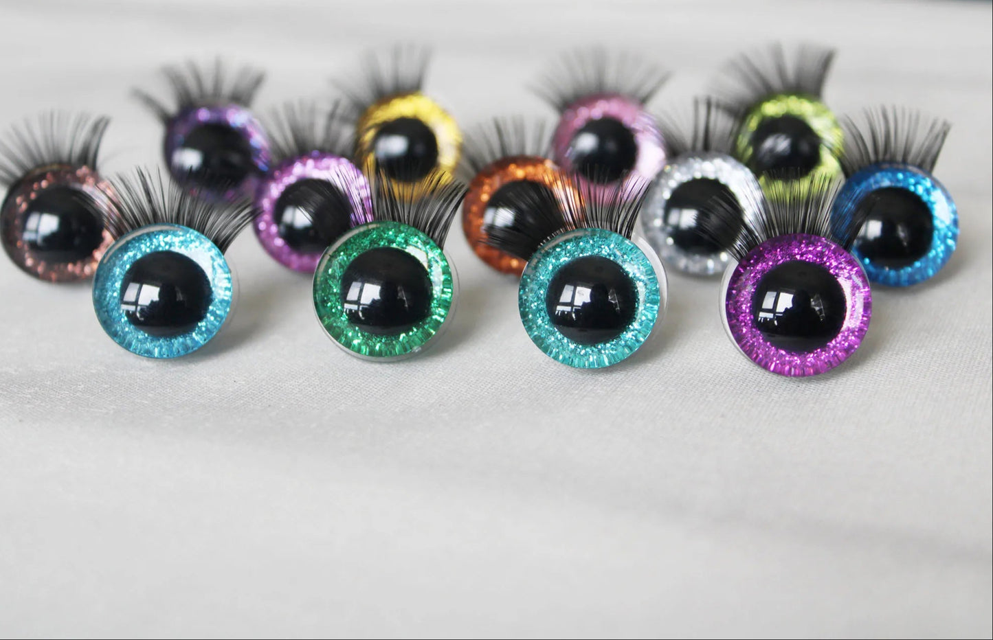 10Pairs Size 20mm-25mm-30mm Glitter Colour Safety Eyes with Black Eyelashes and Washers #DIY amigurumi plush stuffed doll toy making - colour option selection