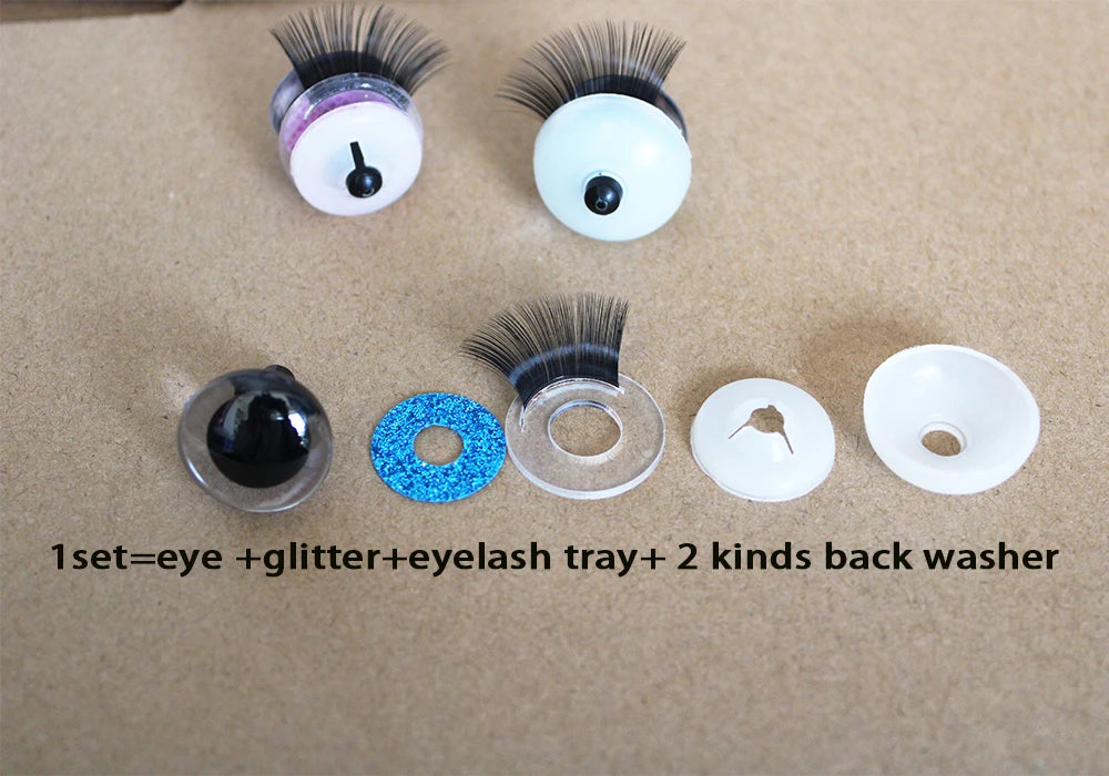 10Pairs Size 20mm-25mm-30mm Glitter Colour Safety Eyes with Black Eyelashes and Washers #DIY amigurumi plush stuffed doll toy making - colour option selection