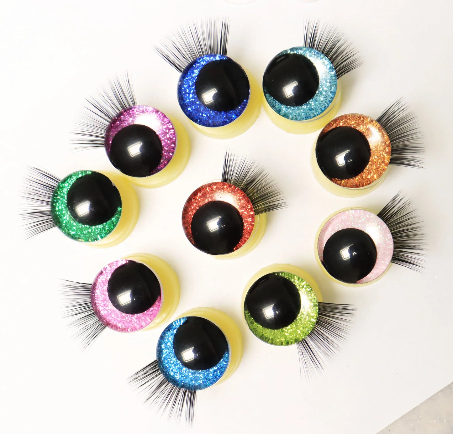 10Pairs Size 12/14/16/18/20/25/30/35mm Cartoon 3D Style Cute Safety Eyes Black Eyelashes Tray and Washer #Plush Amigurumi Stuffed Toy Doll making