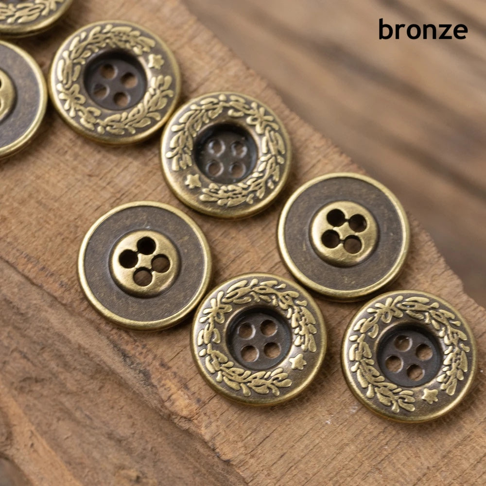 11.5mm 15mm 20mm 10PCs Round Metal Button in Bronze Silver Style 4-Hole Flat Back Buttons