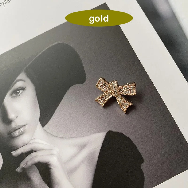 25mm 10Pieces Bow Ribbon Style in Gold and Silver Metal Shank Rhinestone Button