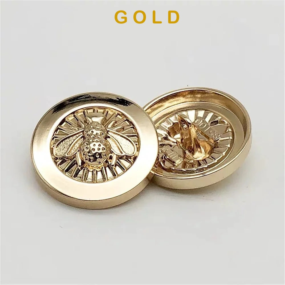 10PCs 15mm 20mm 25mm Gold Metal Button Silver Metal Round Shank Button in Bee Design