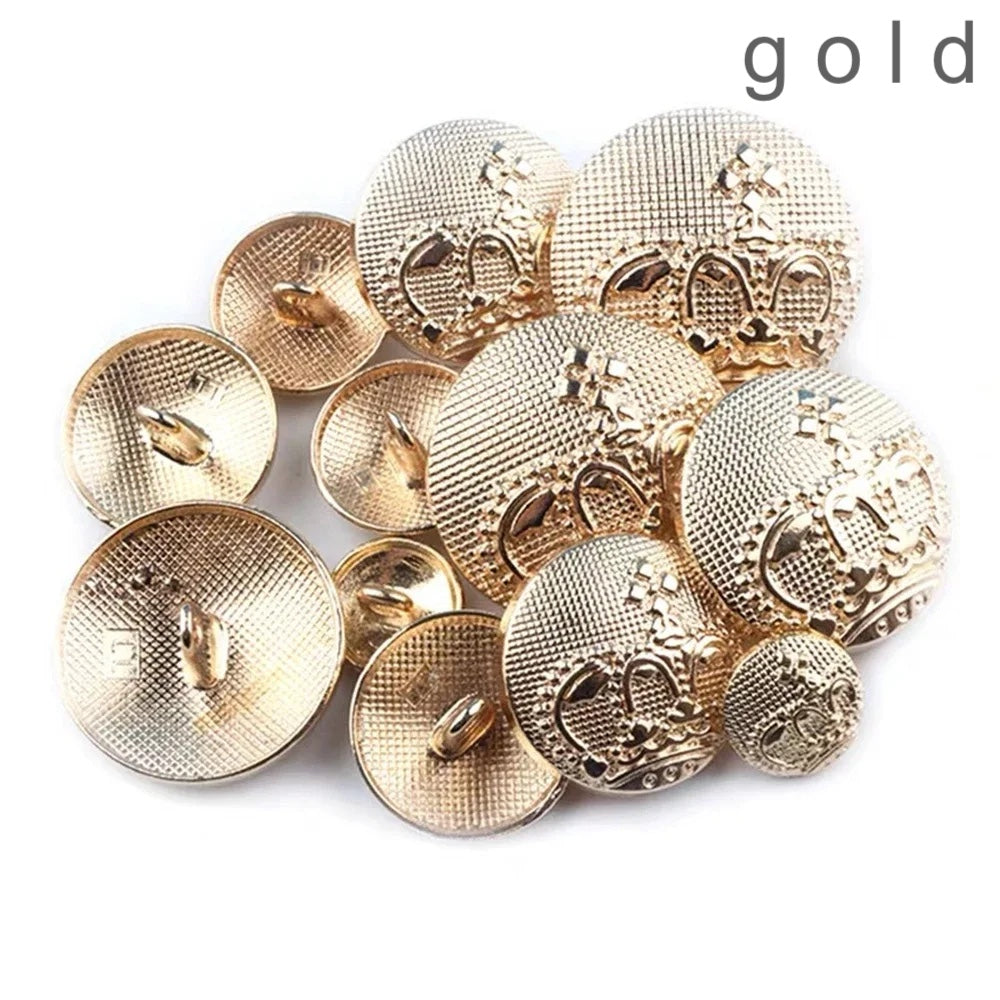 10PCs 11.5mm 15mm 20mm 25mm Gold Crown Design Metal Shank Button #DIY sewing clothing overcoat leather crochet craft button