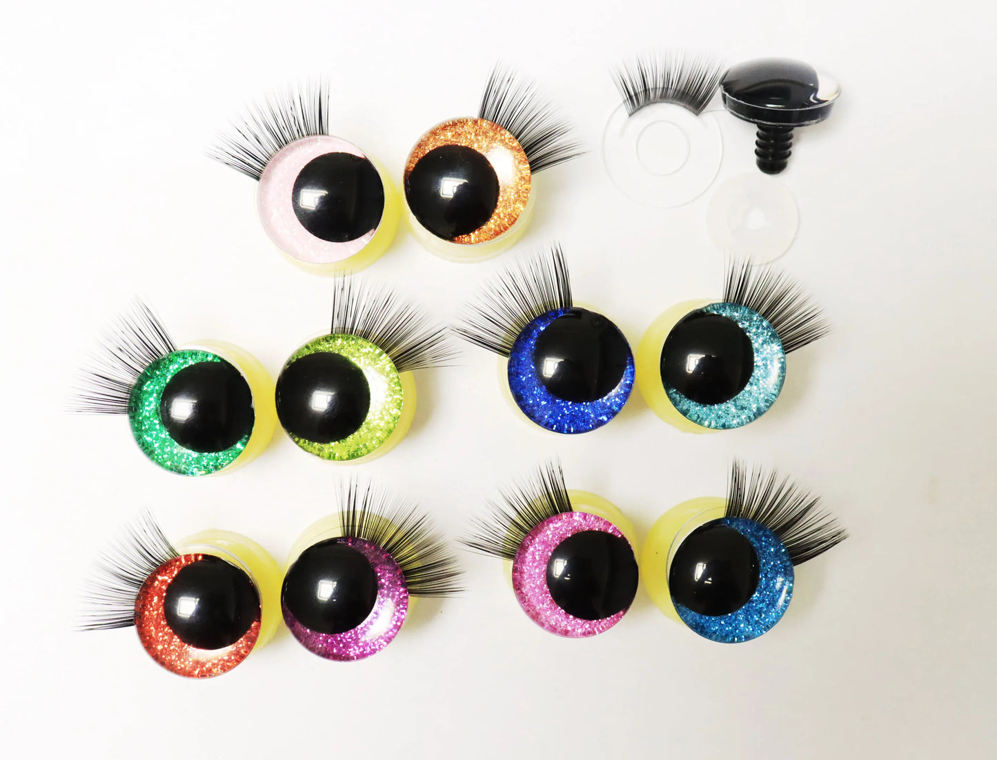 10Pairs Size 12/14/16/18/20/25/30/35mm Cartoon 3D Style Cute Safety Eyes Black Eyelashes Tray and Washer #Plush Amigurumi Stuffed Toy Doll making