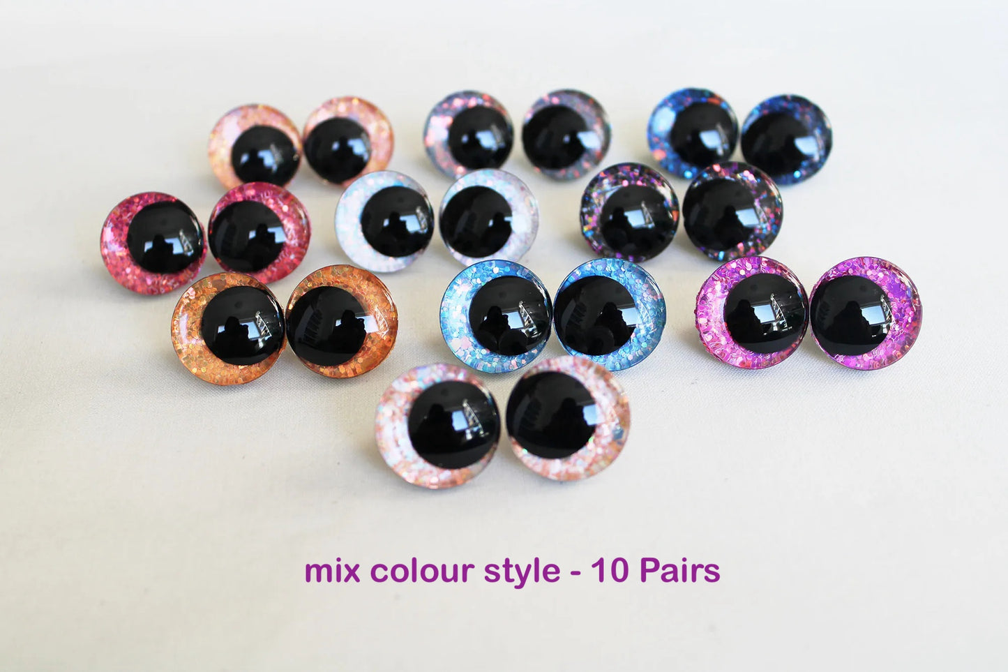 5Pairs Size 12-14-16-18-20-25-30-35-40mm Cartoon 3D Glitter Plush Funny Toy Safety Eyes with glitter colour & washer #DIY amigurmi plush