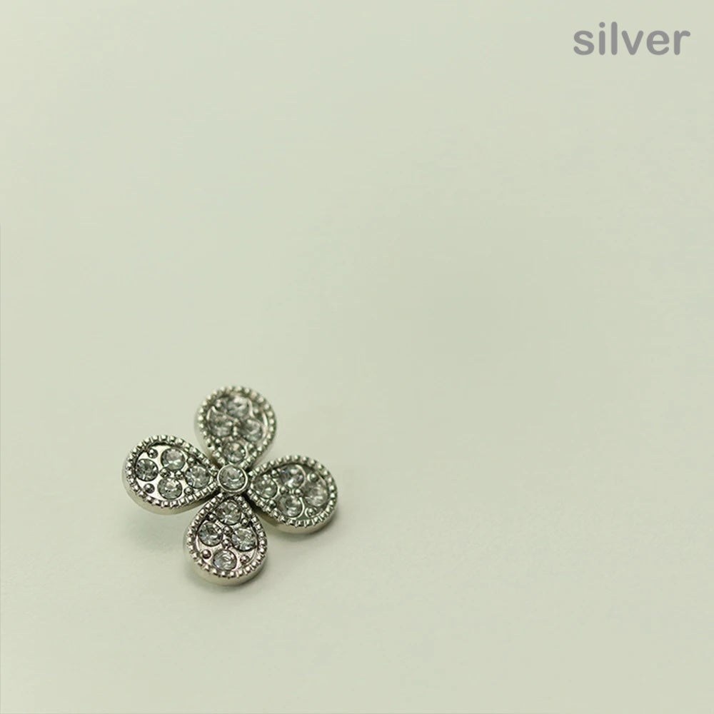 10PCs 12mm 17mm 22mm Rhinestone Metal Shank Button in Gold and Silver Style Clover Leaf