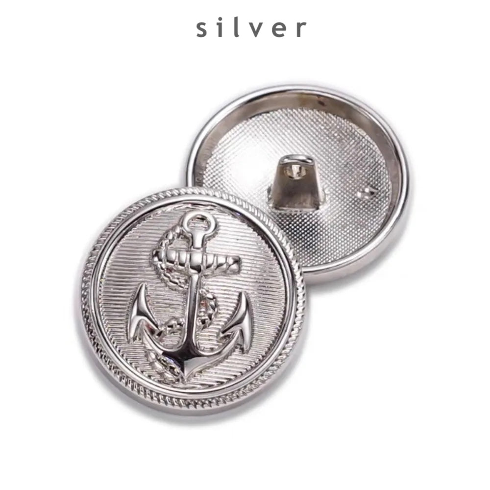15mm 20mm 25mm 10PCs - Round Metal Button with Anchor Design in Black Silver Gold Shank Button