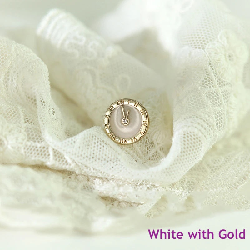 12mm 10PCs Metal Button Clock Pattern Shank Button in Black or White Colour - one size