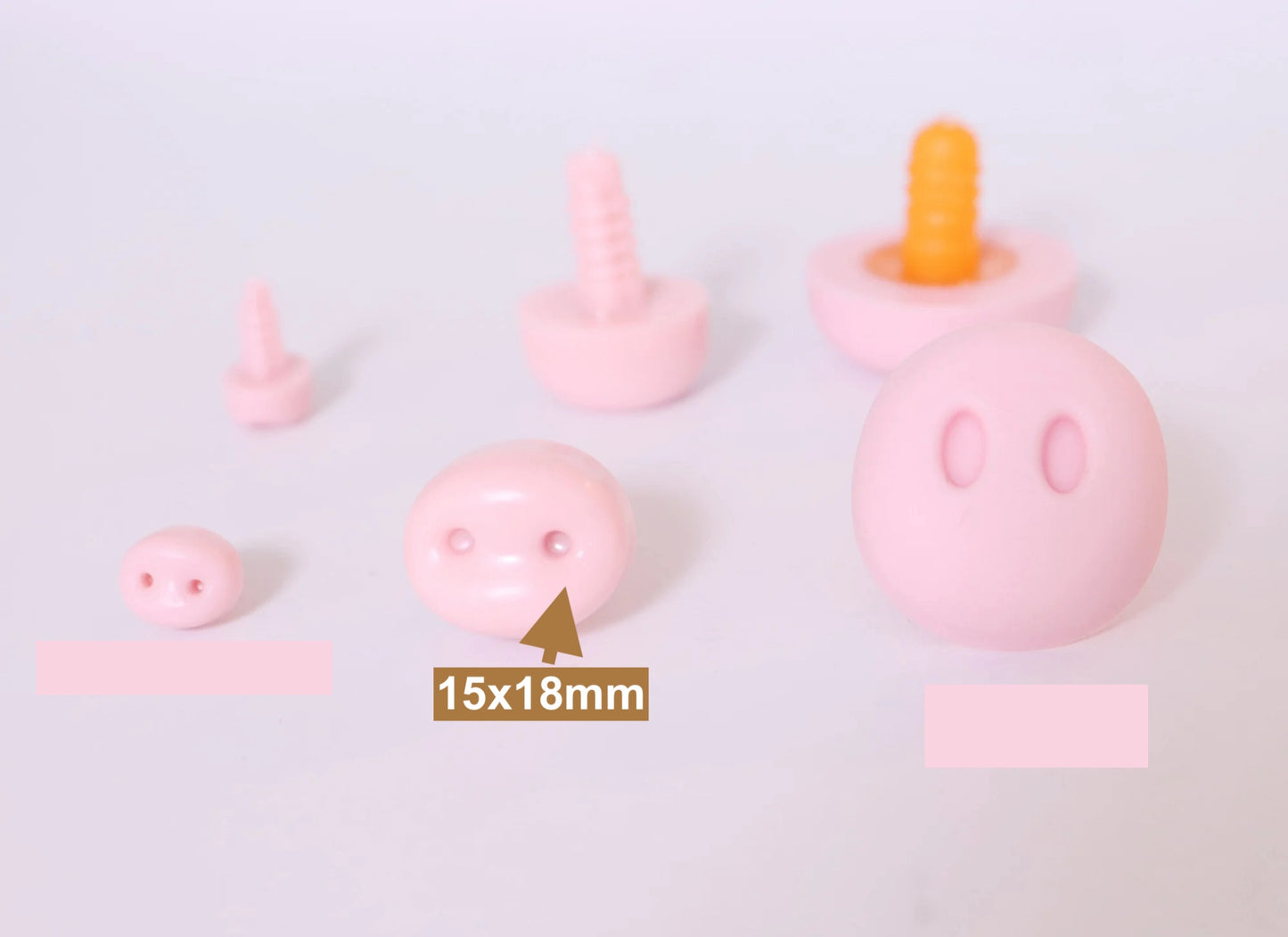 8x10mm/15x18mm/24x25mm Knitted Stuffed Pig Plastic Pink Safety Nose with Washers, 50PCs