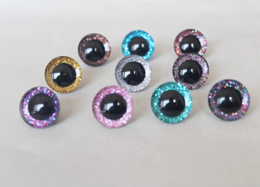 10Pairs Size 9/12/14/16/18/20/25/30/35mm 3D Glitter Plush Toy Safety Eyes and Glitter Colour and Washer #DIY plush amigurumi stuffed doll toy making