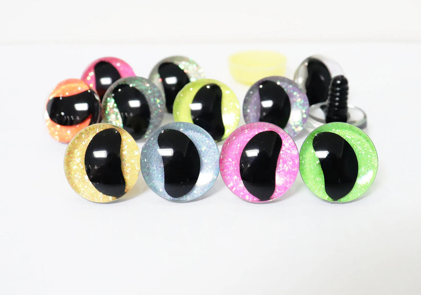 20PCs Size 16-18-20-25-30mm 3D Clear Safety Eyes with Black Pupil Funny Moon Eyes + Glitter Colour & Washer #DIY amigurumi plush stuffed doll toy making
