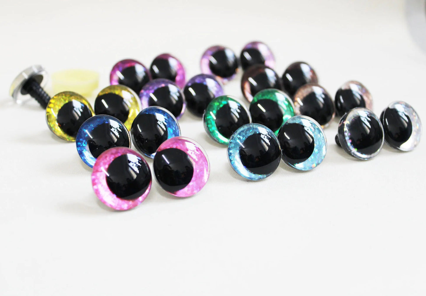 10Pairs Size 12-14-16-18-20mm Cartoon 3D Glitter Plush Amigurumi Funny Toy Safety Eyes Black Pupil Eyes with Washer & Glitter Colour