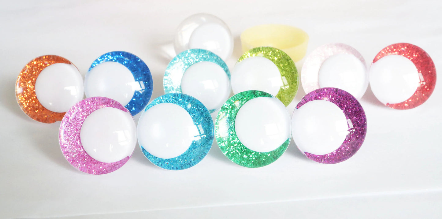10Pairs Size 25mm 30mm 35mm Cartoon 3D Glitter Funny Style Safety Eyes with White Pupil Eyes, Glitter Colour & Washer #DIY amigurumi plush making