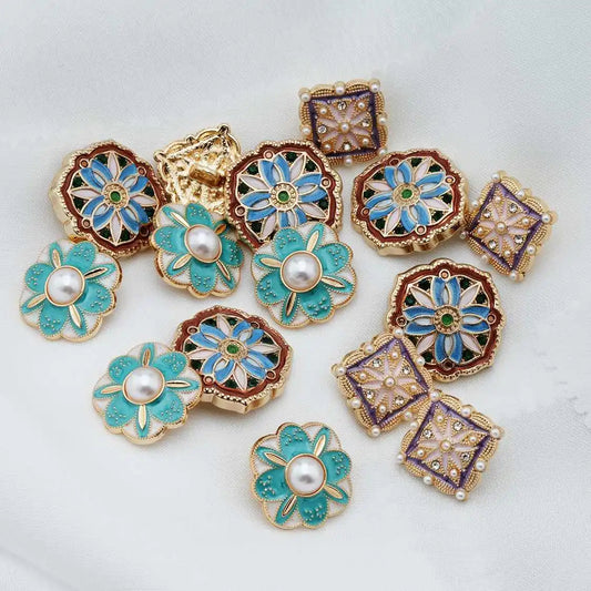 18mm 20mm 5PCs Enamel Metal Button Gold Plating with Colourful Pattern Shank Style