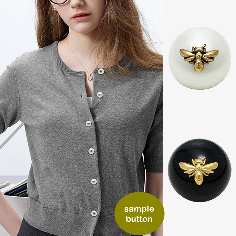 11mm 10PCs Bee Pattern Metal Shank Pearl Style Button in Pearl White and Black Colour option for DIY clothing overcoat jacket blazer coat