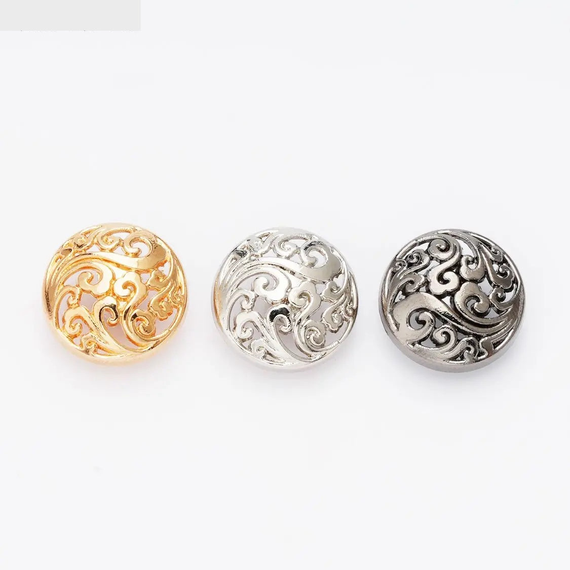 5PCs 12.5mm 15mm 18mm 20mm 23mm 25mm Gold/Silver/Black Round Hollow Metal Shank Button