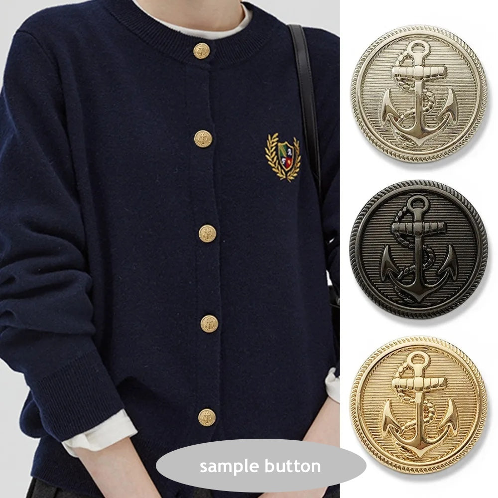 15mm 20mm 25mm 10PCs - Round Metal Button with Anchor Design in Black Silver Gold Shank Button