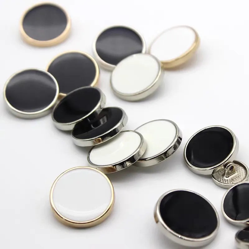 10PCs 11.5mm 15mm 20mm 25mm Black Metal Button White Metal Button with lining round shank style buttons