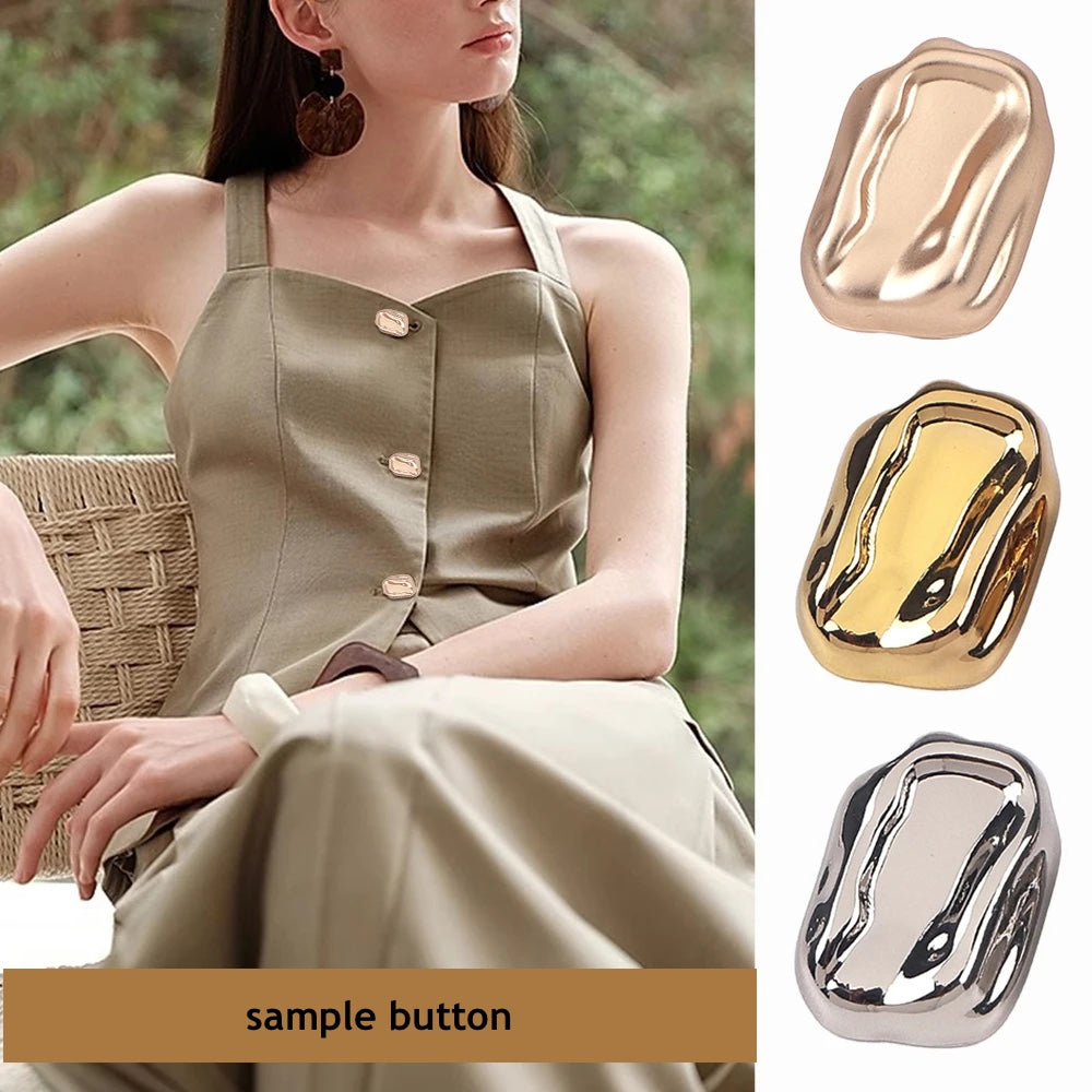 10PCs 18mm/25mm Irregular Style Rectangle Metal Shank Button in Gold and Silver Colour