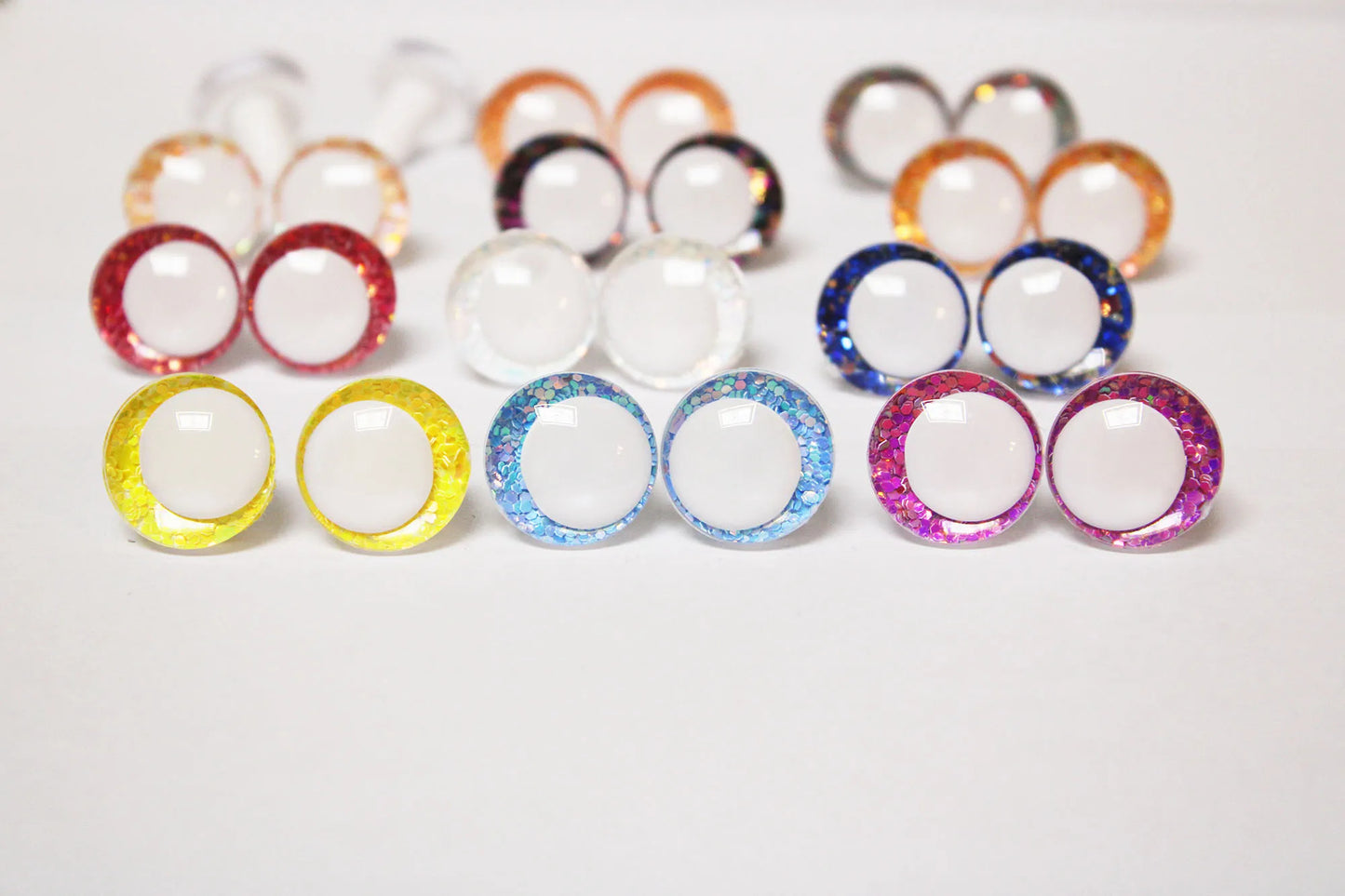 10Pairs Size 14-16-18-20-25-30-35mm Cartoon 3D Round Glitter Plush Funny Toy Safety Eyes with White Pupil Eyes and Glitter Colour and Washer #DIY amigurumi stuffed making