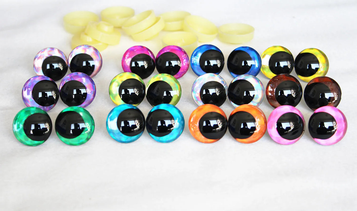 10Pairs Size 12mm 14mm 16mm 18mm 20mm Cartoon 3D Glitter Funny Toy Safety Eyes Black Pupil Eyes and Washer #DIY plush amigurumi stuffed craft