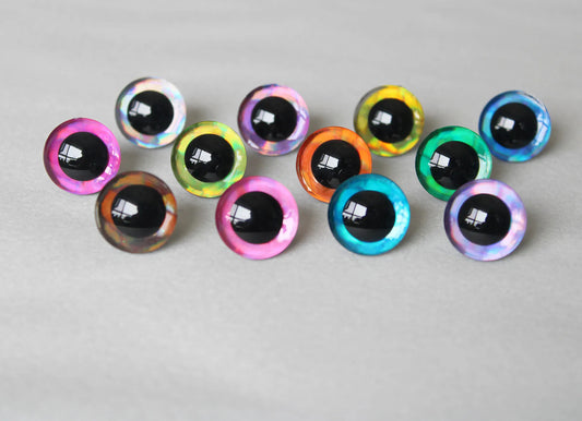 10Pairs Size 9mm/12mm/14mm/16mm/18mm/20mm 12 kind colours 3D Glitter Plush Safety Eyes with Glitter Colour and Washer #DIY Plush Amigurumi Stuffed Doll Toy making