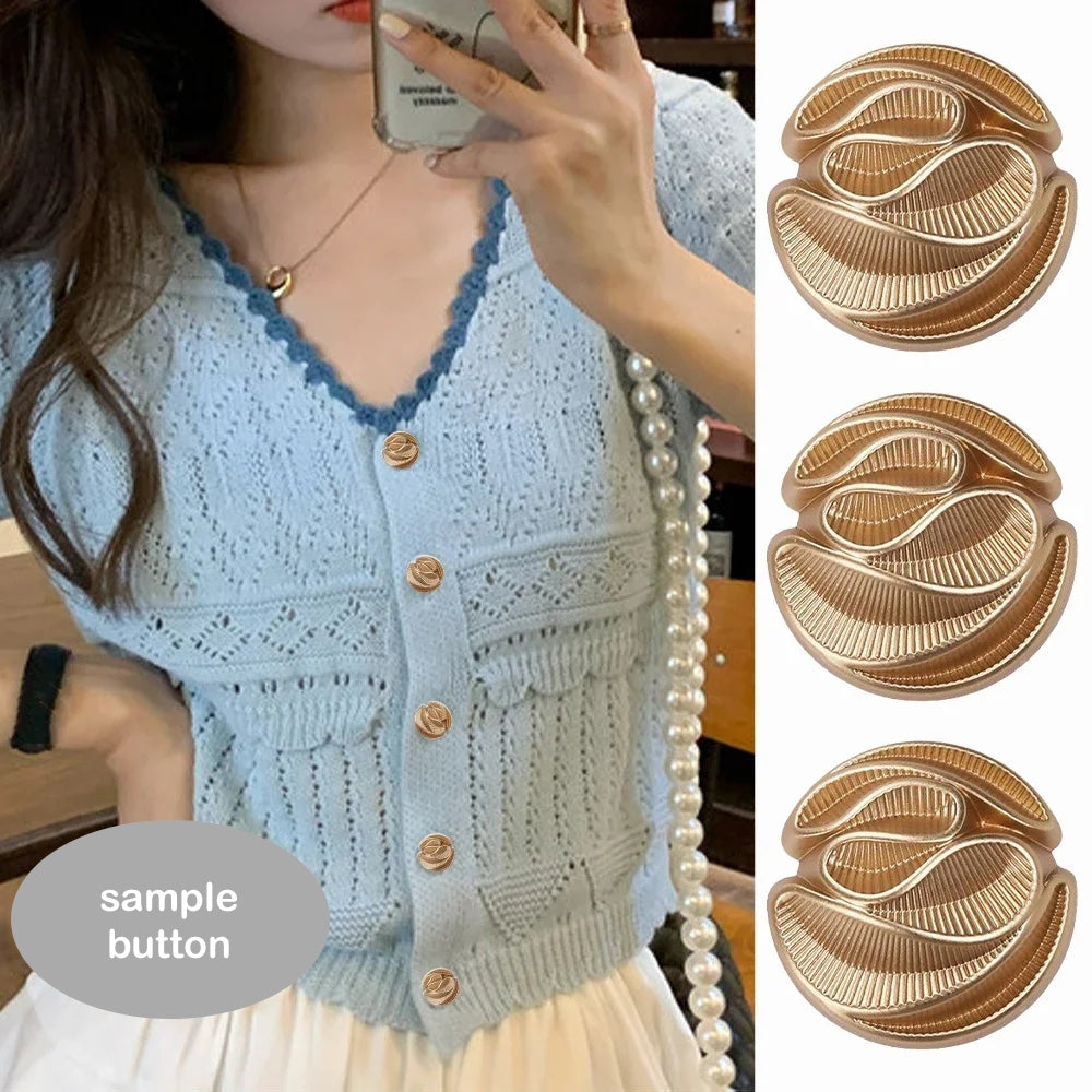 18mm 23mm 10PCs Irregular Style Gold Metal Button in Flower Design Shank Style Button