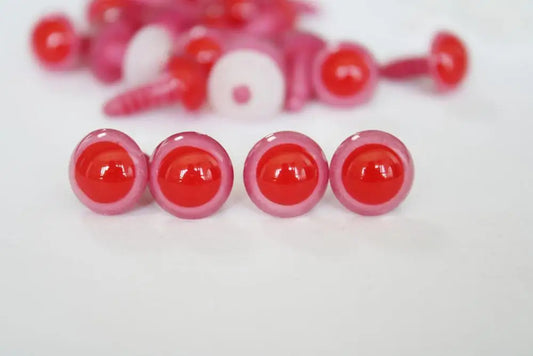 40pcs 10mm/12mm/14mm/16mm/18mm/20mm/24mm - Red with Pink Safety Eyes with washer for DIY plush amigurumi stuffed making - 1 colour