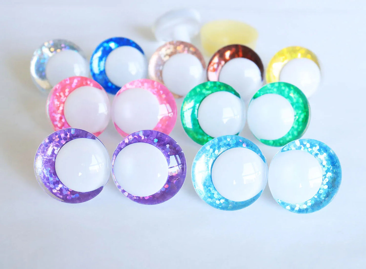 10Pairs Size 14mm-35mm Cartoon 3D Funny Style Safety Eyes with White Pupil Eyes, 11 kinds Glitter Colours & Washers #DIY amigurumi plush making