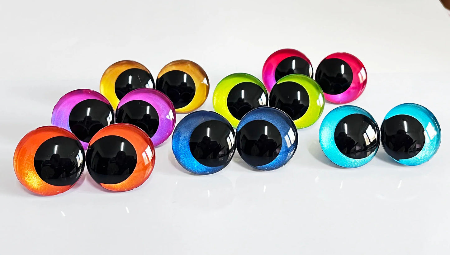 12-14-16-18-20-25-30-35mm 10Pairs Colourful Painted 3D Safety Eyes Black Pupil Eyes and Washer #DIY plush amigurumi doll animal toy making