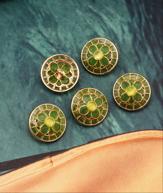 5PCs 18mm 23mm Flower Metal Shank Button in Yellow Green - 2 sizes