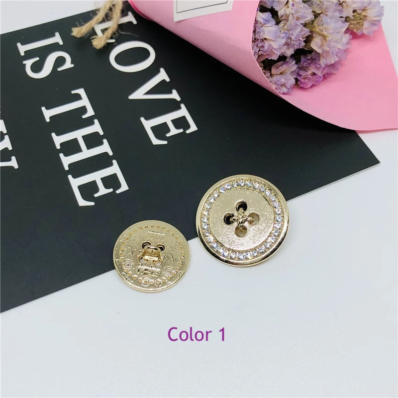 10pcs 15mm 20mm25mm Rhinestone Gold Silver Round Metal Shank Button