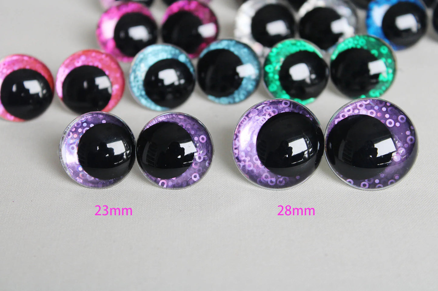10Pairs Size 12mm 14mm 16mm 18mm 20mm 23mm 28mm Cartoon Round Glitter Plush Funny Style Safety Eyes and washer #DIY amigurumi plush stuffed making
