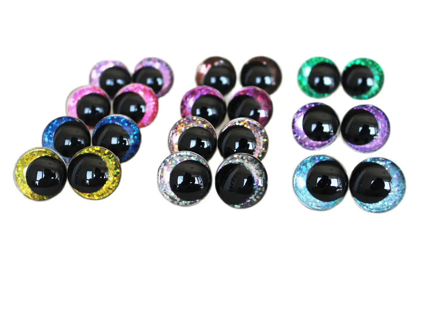10Pairs Size 12/14/16/18/20/23/28mm Cartoon Round Safety Eyes with washer and glitter colours #DIY amigurumi plush making