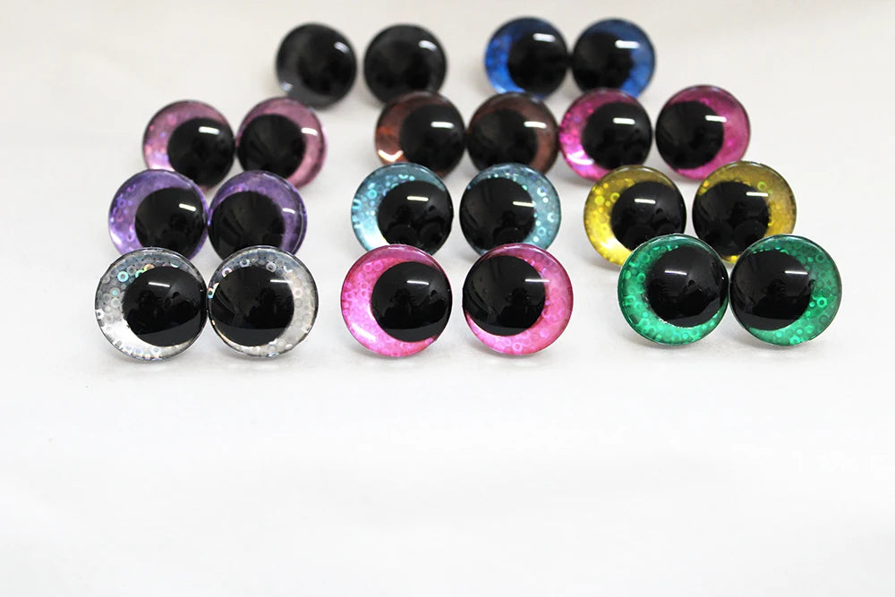 10Pairs Size 12-14-16-18-20-25-35-40mm Cartoon 3D Glitter Funny Toy Safety Eyes with glitter colour & washer #DIY Amigurumi Plush Stuffed making