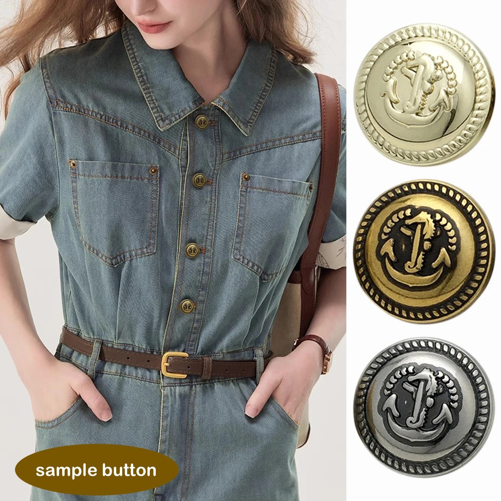 17.5mm 22.5mm Metal Button in Gold and Silver with Anchor Design Shank Style, 10PCs