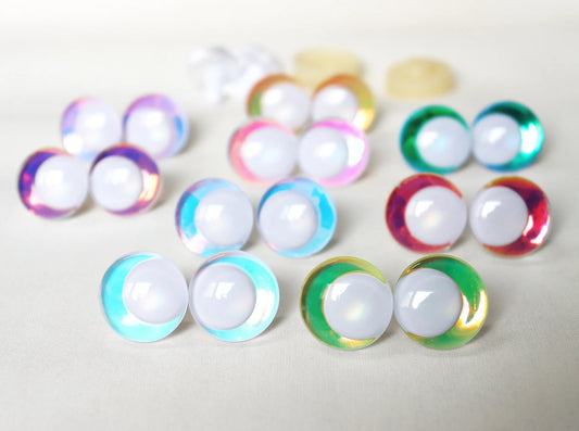 10Pairs Size 14mm-35mm Clear 3D White Pupil Cartoon Style Safety Eyes with Glitter Colour and Washer #DIY amigurumi plush crochet doll animal