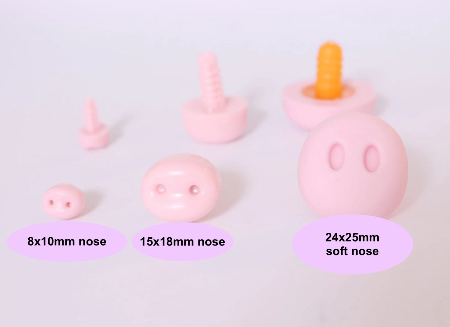 8x10mm/15x18mm/24x25mm Knitted Stuffed Pig Plastic Pink Safety Nose with Washers, 50PCs