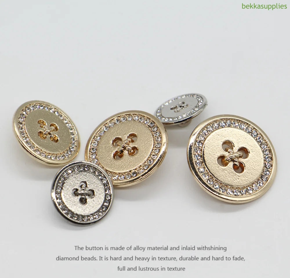 10pcs 15mm 20mm25mm Rhinestone Gold Silver Round Metal Shank Button