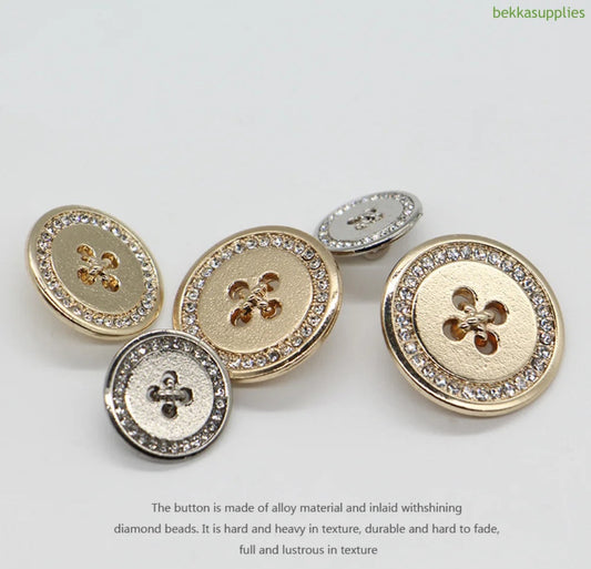 10pcs 15mm 20mm25mm Rhinestone Gold Silver Round Metal Shank Button