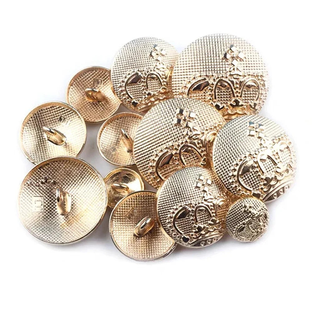 10PCs 11.5mm 15mm 20mm 25mm Gold Crown Design Metal Shank Button #DIY sewing clothing overcoat leather crochet craft button