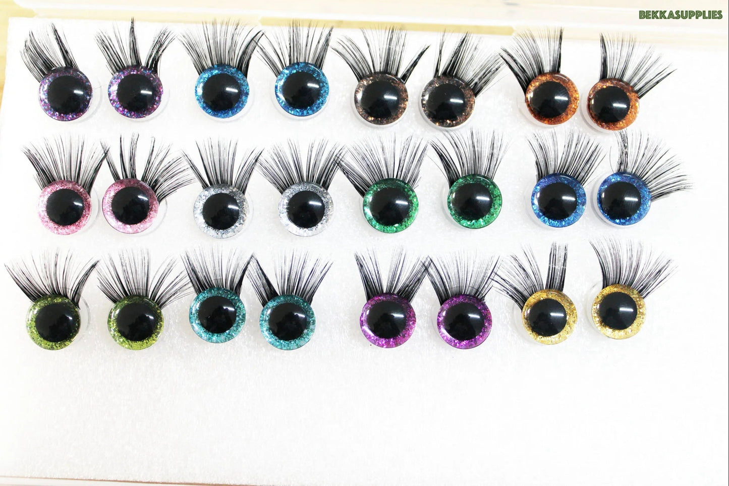 1 box of 12mm/18mm/20mm/25mm/30mm Glitter Colour Safety Eyes with Eyelashes Series and Washers #DIY amigirumi plush stuffed making - colour option selection