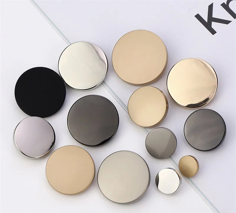 10PCs 10mm/15mm/20mm/25mm Round Metal Sewing Shank Button in Gold Silver Dark Grey Style