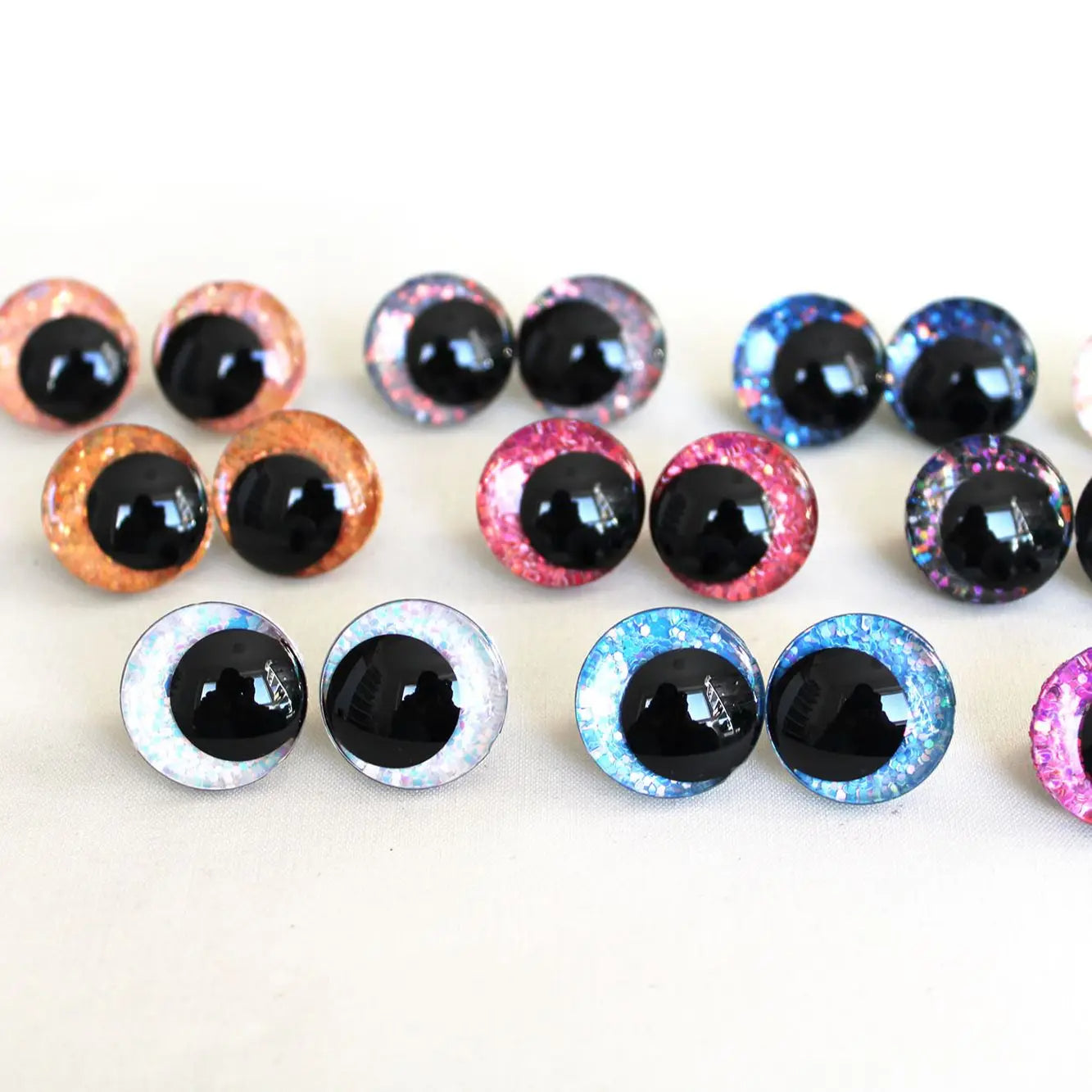 10Pairs Size 12-14-16-18-20-25-30-35-40mm Cartoon 3D Glitter Plush Funny Toy Safety Eyes with glitter colour & washer #DIY amigurmi plush