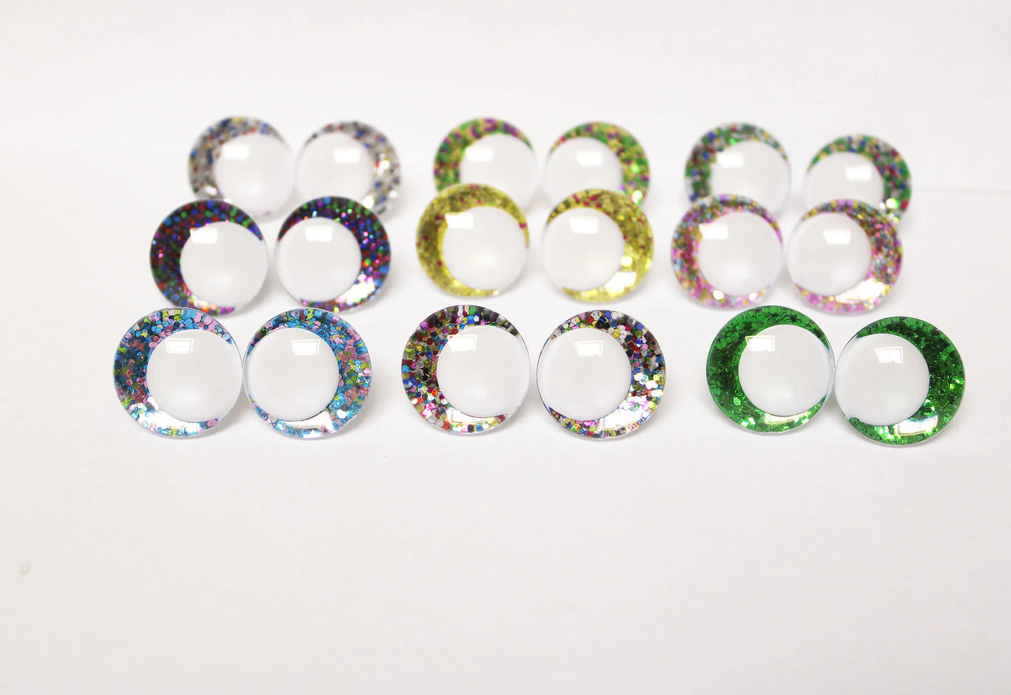 10Pairs Size 14-16-18-20-25-30-35mm Cartoon 3D Round Glitter Plush Funny Toy Safety Eyes with White Pupil Eyes with Glitter Colour and Washer #DIY amigurumi stuffed making