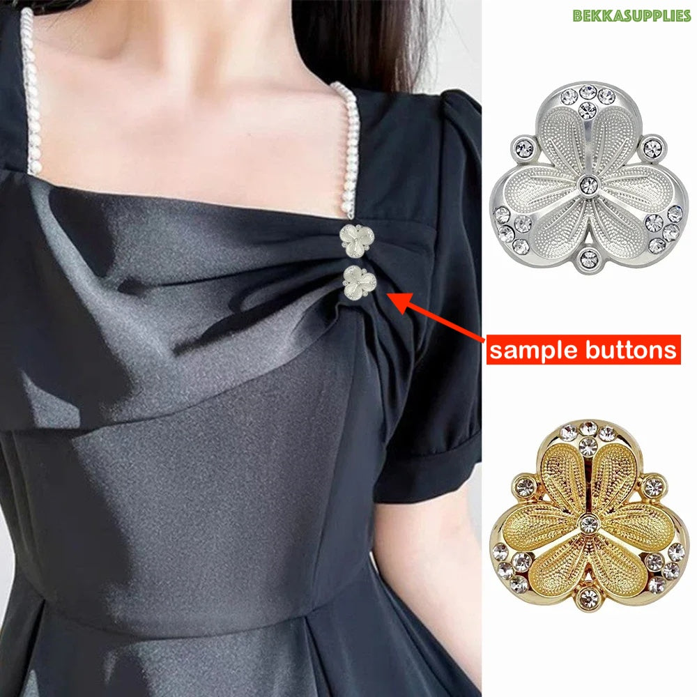 18mm 23mm 10PCs Flower Style Metal Shank Rhinestone Button in Gold or Silver Style